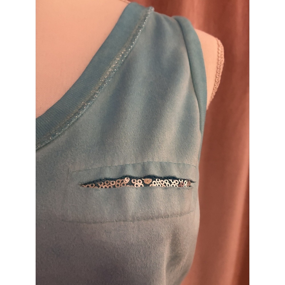 Gigi Moda teal and sparkle Sleeveless v neck tank top NWT One Size - Picture 4 of 7